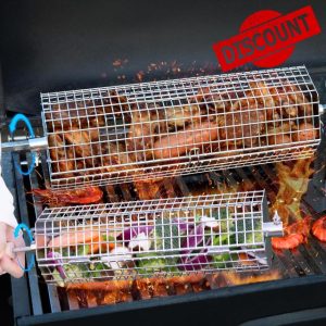 LANEJOY Rolling Grill Baskets with Removable Handle (Hexagonal)