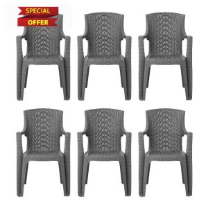 simpa Stackable High Back Plastic Rattan Effect Garden Chairs - Grey Set of 6