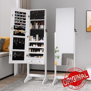 Dprodo Jewelry Cabinet Standing Mirror Lockable Jewelry Armoire with Large Storage