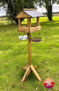 Wooden Wild Bird Table Feeding Station Water Dish and Mesh Feeder Slate Roof Heavy Duty