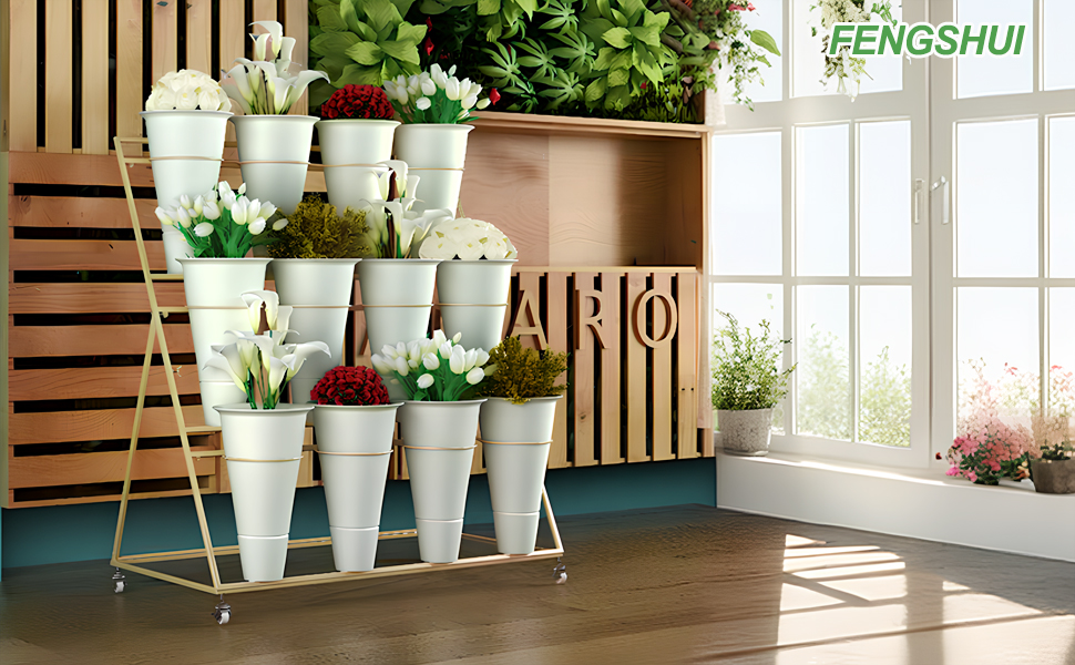 Florist 3-tier Flower Display Stand with 12 Buckets