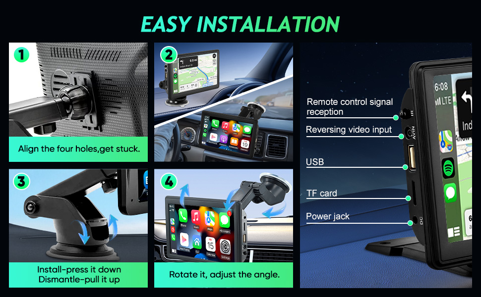 PRODUCT LIST 7 Inch Carplay Screen DC Power Plug Reverse Video Input Cable Remote Control