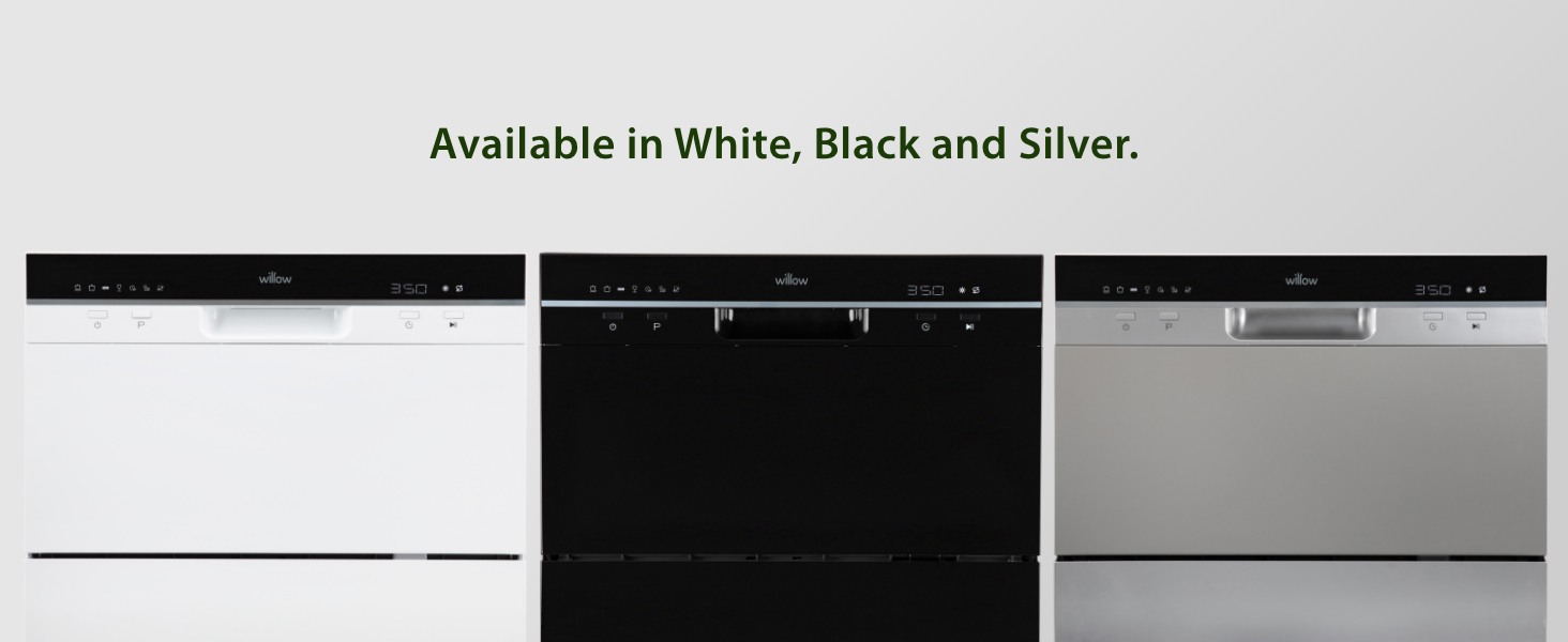 Willow WTTD6W 55cm Tabletop Dishwasher available in white, black and silver