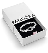 Pandora Moments Women's Sterling Silver Heart Clasp Snake Chain Bracelet for Charms, Size 17, Wit...
