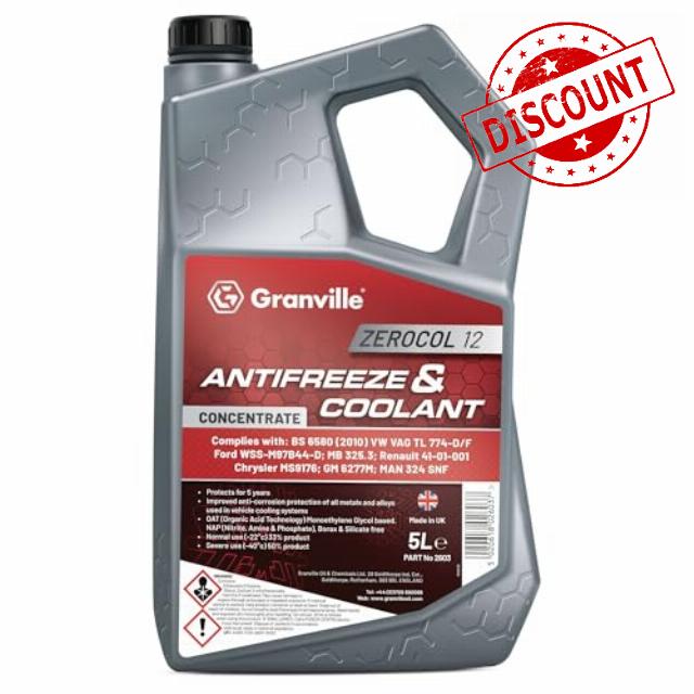 Granville Zerocol 12 Red Antifreeze Concentrate – 5L | 5-Year Organic Acid Technology (OAT) Engine Coolant | Ethylene Glycol-Based Anti-Freeze Engine Coolant | BS: 6580:2010 Standard