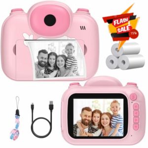 VESWWE Kids Camera Instant Print 3.5 IN Big Screen Instant Camera for Kids 1080P Toddlert Camera Gifts for Boys and Girls Age 3-12 year old(Pink)
