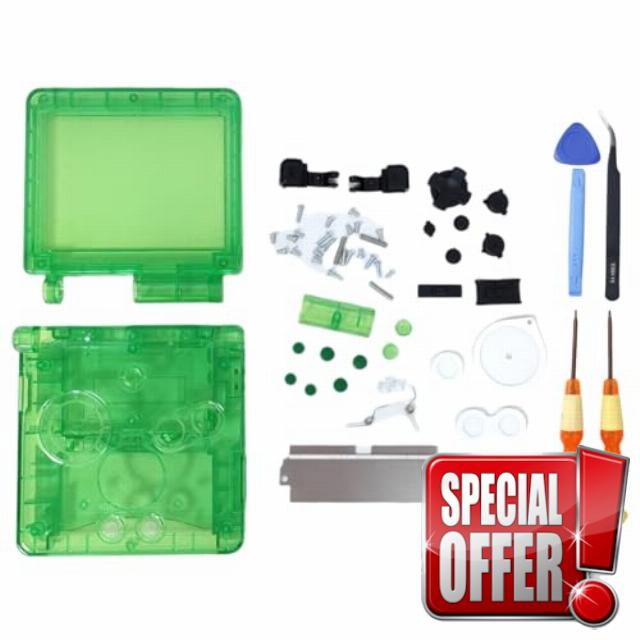 Hzxkqmil Replacement Full Shell Transparent Housing Case Cover with Buttons Screws Kit for Game Boy Advance SP GBA SP Console (Clear Green)