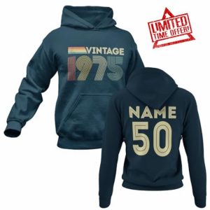 GALAXY TEES Men's Personalised Vintage 1975 Hoodie 50th Birthday Gift for 2025 Name & Age On Back