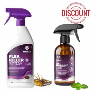 REPELEM Flea Treatment Kit - 1L Flea Spray for The Home with 250ml Natural Flea Repellent | Professional Strength Flea Treatment for House | Household Flea Spray | Low Toxicity Flea Killer for Home