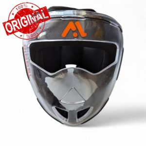 Model Field Hockey Corner Face Mask Junior Black Foam Padded Transparent Elasticated Strap Full Face and Full head coverage