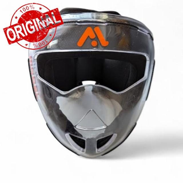 Model Field Hockey Corner Face Mask Junior Black Foam Padded Transparent Elasticated Strap Full Face and Full head coverage