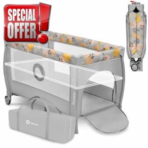lionelo STEFI PLUS 2in1 Travel Cot & Playpen Portable with 2-Level Mattress Heigh