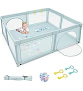 GYMAX Baby Playpen, 206 x 186cm Large Toddler Fence Play Yard with 50 Ocean Balls, 4 Handlebars, ...