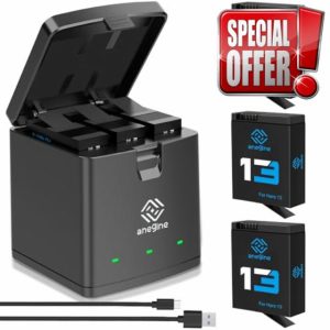 Anegine Hero 13 Battery 2100mAh and LED 3-Slot Storage Charger for GoPro Hero 13 Black Enduro Rechargeable Battery with Type-C PD3.0 PD2.0 (3-Pack)