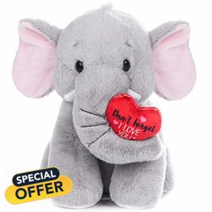 My OLi Plush Elephant Teddy 22cm Soft Elephant with Red Heart Stuffed Animal I Love You Elephant Plush Toys for Babies Kids Boys Girls Love
