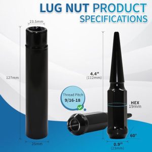 24x Black 9/16 inchx18 Lug Nut with 1 Socket Key