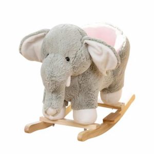 Kids Rocking Horse Wooden Rockers with Seat Elephant Rocking Horse Ride Plush Stuffed Animals Toy