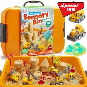 Klever Kits Magic Play Sand for Kids Kinetic Sand Set Construction Toys Sandbox with 18 Accessories and Glowing Stones Play Sand Toys for Boys Girls 3 4 5 6 7 8 Year Old Sensory Bin Learning Gifts
