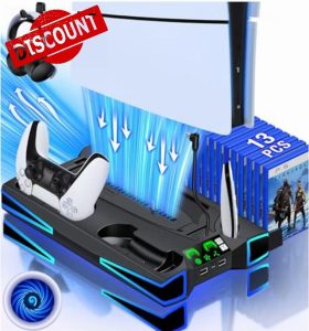 Cool RGB LED PS5 Stand and PS5 Cooling Station with Dual Controller Charging