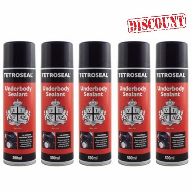 Tetroseal 5 X Aerosol Underbody Sealant Car Underseal Spray 500ml Seal Protection Spray Simple black finish with a long lasting protective coating