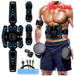 SHENGMI EMS Muscle Stimulator- ABS Trainer Muscle Toner- Electric Abdominal Toner- Abs Stimulator with 6 Modes & 9 Intensities- for Abdominal/Arm/Leg/Hip Training