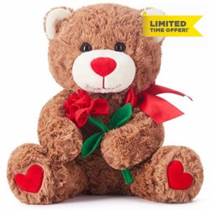 IKASA Teddy Bear Stuffed Animal Plush Toy with Bow for Valentine Day