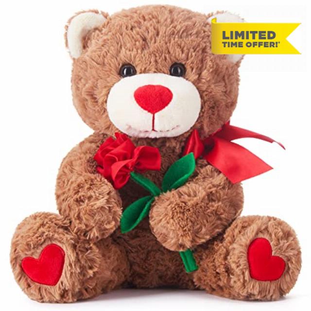 IKASA Teddy Bear Stuffed Animal Plush Toy with Bow for Valentine Day
