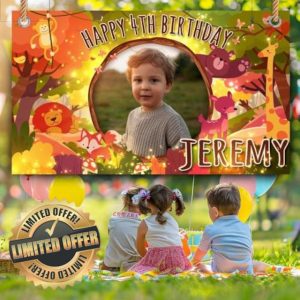 Personalised Birthday Backdrop Background Photo Banner farm land animal balloon Fabric kids girl boy children Party Poster Decorations