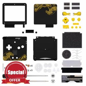IPS Ready Upgraded eXtremeRate Custom Replacement Housing Shell for Gameboy Advance SP GBA SP – The Great GOLDEN Wave Off Kanagawa - Black Compatible with Both IPS & Standard LCD – No Console & Scree