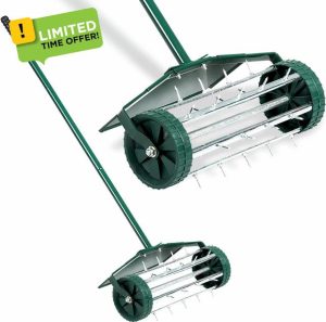 Lawn Aerator - 45 X 122 Cm Manual Grass Spike Roller With Splash Proof Fender