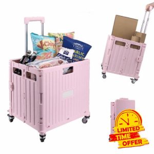 35 KG Folding Shopping Trolley with Lid | Collapsible Utility Cart for Storage