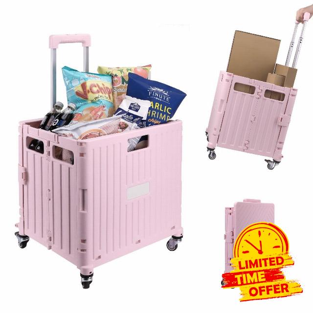 35 KG Folding Shopping Trolley with Lid | Collapsible Utility Cart for Storage