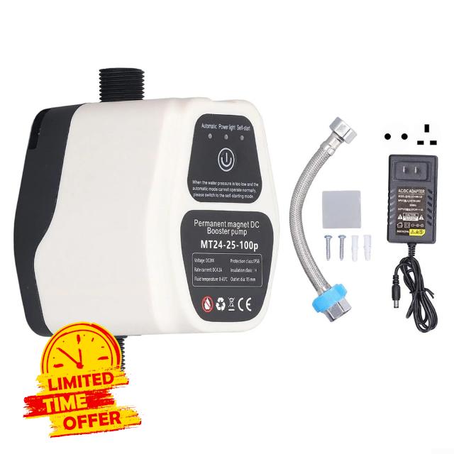 Gettimore Automatic Booster Pump 24V 80W Intelligent Sensing Quiet Water Pressure Boost System for Home 4.4GPM Max Flow Rate IP56 Protection(UK)