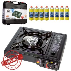 Portable Gas Cooker Stove with 8 Butane Canisters and Carry Case