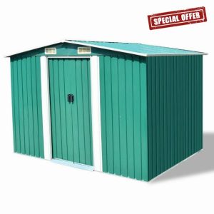 IKAYAA Metal Garden Shed Garden Storage Outdoor Storage Tool House Tool Storage for Garden Tools Garden Equipment Steel Bike-green-257x205x178 cm