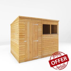 WALTONS | 8ft x 6ft Overlap Shed | Pent Roof | Windows | 8mm Overlapping Cladding | Single Door | Wooden Garden Outdoor Storage | 8x6 | 10 Year Anti Rot Guarantee