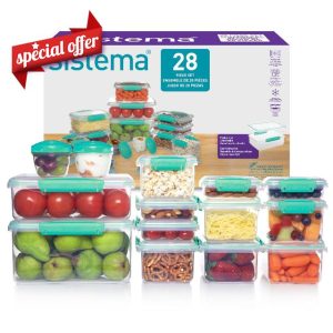 Sistema KLIP IT Food Storage Containers | Airtight & Stackable Meal Prep Containers with Lids | School Lunch Boxes & Snack Boxes | BPA-Free | 28 Count (14 Containers & Lids)