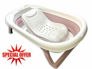 Coo11 Collapsible Baby Bath Tub with & Height Adjustable Support Seat