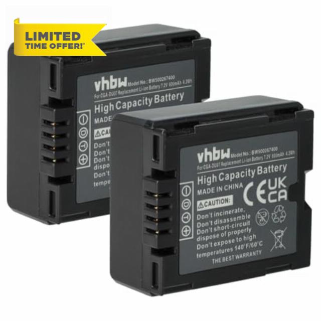 2 x vhbw CAMERA BATTERY SET 600mAh for NV-GS60 Panasonic NV-GS70