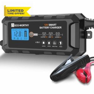 ECO-WORTHY 12V 10A LiFePO4 Battery Charger Automatic Smart and Maintainer (UK Plug) with LCD Display for Scooter Lead Acid and Lithium (LiFePO4) Battery