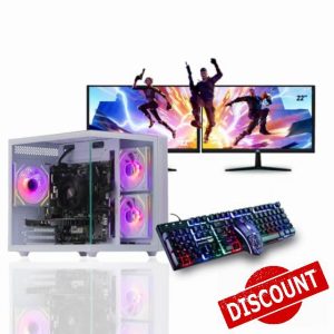 Veno Scorp Gaming PC Dual 22" Monitor Bundle Ryzen 5 5500 Processor RX 580 8GB Graphics Card - 16GB Ram - 512GB SSD - 550W PSU - Windows 11 - WiFi - Vida Apollo