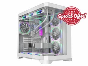 iONZ PC Gaming Case ATX Mid Tower - Dual Chamber Dynamic Series with 4 ARGB PWM Fans | Curved Tempered Glass | Flow - White