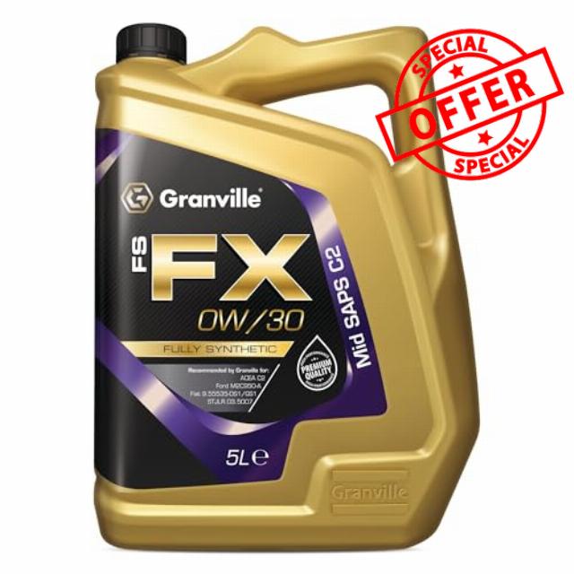 Granville FS-FX 0W/30 Fully Synthetic Engine Oil – 5L | Engine Lubrication Oil – ACEA C2 – Ford WSS-M2C950-A – Fiat 9.55535-DS1 & GS1 Compliant – Mid-SAPS Oil for Ford Dura Torq Engines