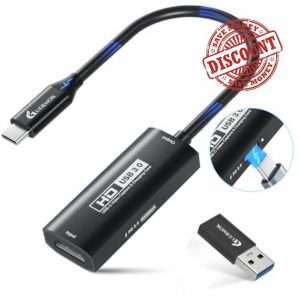 Guermok USB 3.0 Video Capture Card with PD 100W Fast Charge 1080P 60FPS HDMI to USB-A/C Capture Card with Type C Adapter