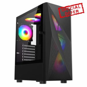 CiT Falcon Airflow Micro-ATX PC Computer Case With Mesh Front Panel & Hinged Tempered Glass Side Panel With Motherboard Compatibility & 6 x 120mm ARGB Fans Included