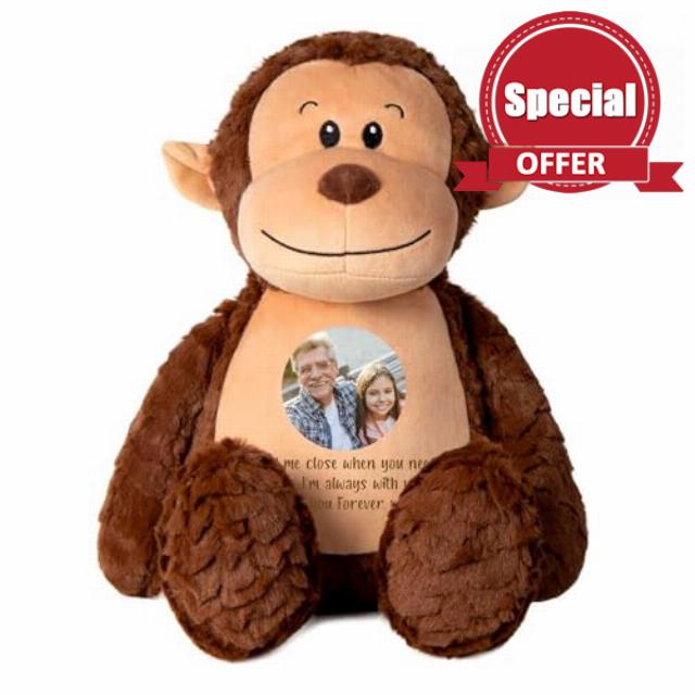 Personalised Photo & Record-A-Voice Keepsake Memory Monkey Teddy - Custom Photo