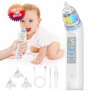 Nasal Aspirator Baby Nose Sucker: IPX6 Waterproof Electric Nose Cleaner with 5 Suction Level 3 Silicone Tips - Rechargeable Automatic Nose Suckers Music and Light Soothing Function for Toddler Newbo