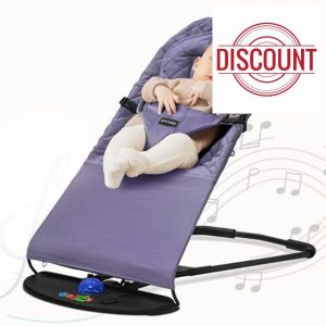 FK Sports Baby Bouncer Swing Chair Baby Rocker Adjustable for Newborn Kids with 3 Recline Position from Birth to 6 Months Soft Material Padded Neckrest Non-Slip Elements with Light and Music (Grey)