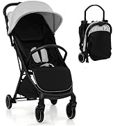 Maxmass Baby Stroller, Foldable Baby Pushchair with Adjustable Canopy & Backrest and Storage Bask...