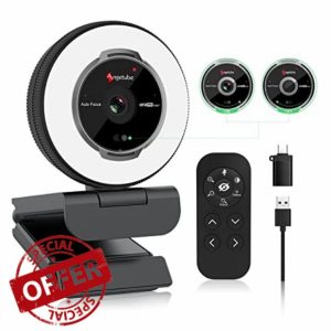 Angetube Streaming Webcam with Microphone - 1080P 60FPS USB Web Cam with Ring Light and Remote Control - HD Webcam with 5X Digital Zoom Built in Privacy Cover for PC|Computer|Laptop|Mac|Desktop